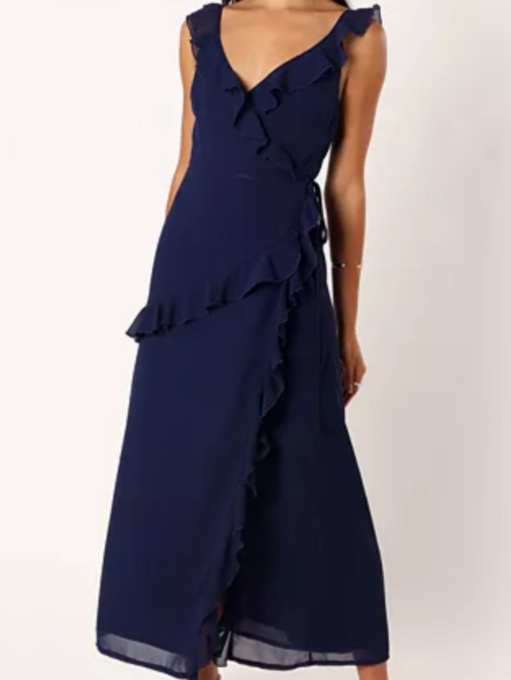 Petal + Pup Navy Ruffle Wrap Midi Dress Elegant, Size Small